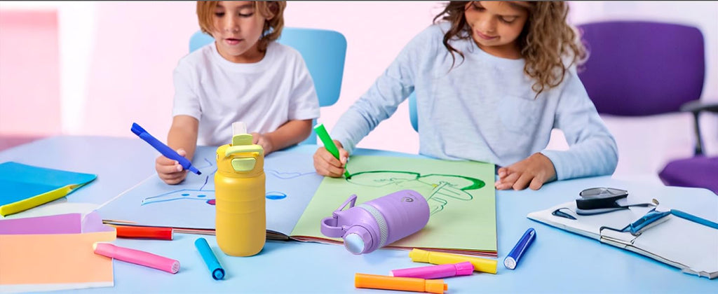 IDEUS 14oz Insulated Kids Water Bottle with Straw