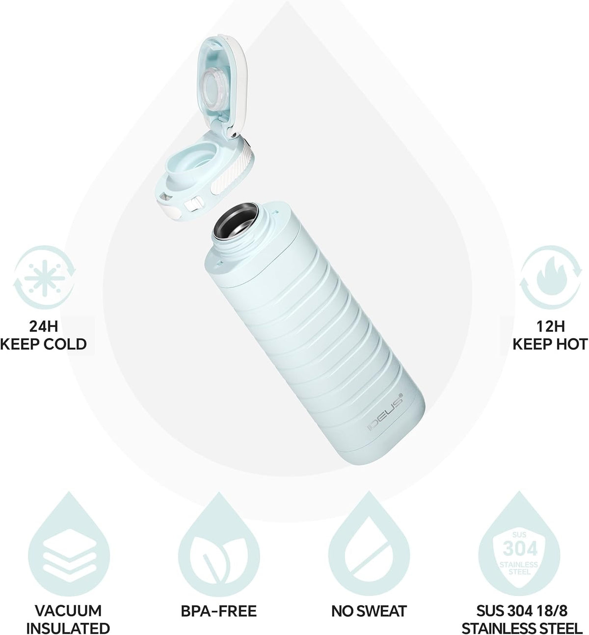 IDEUS 14oz Flat Insulated Water Bottle