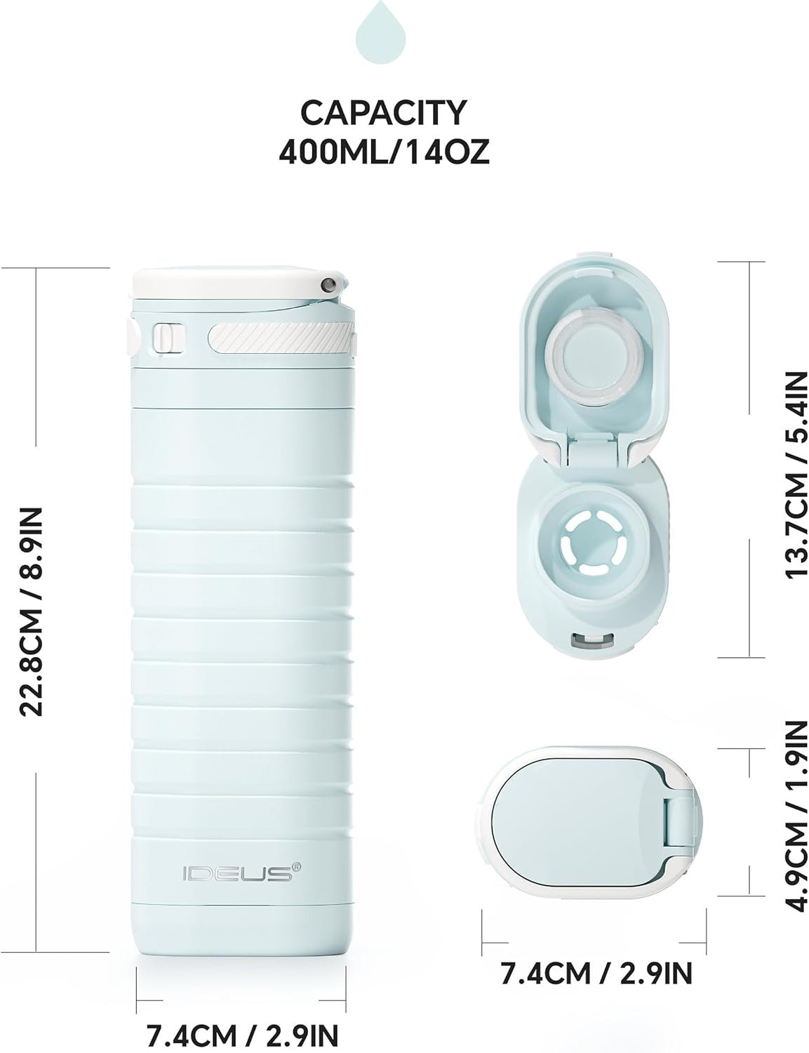 IDEUS 14oz Flat Insulated Water Bottle