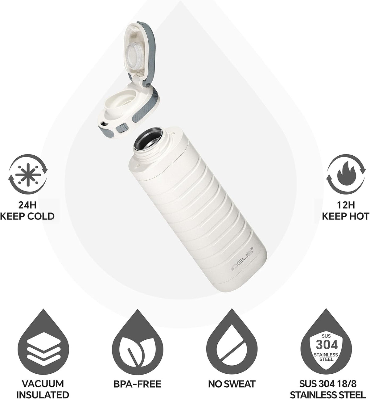 IDEUS 14oz Flat Insulated Water Bottle