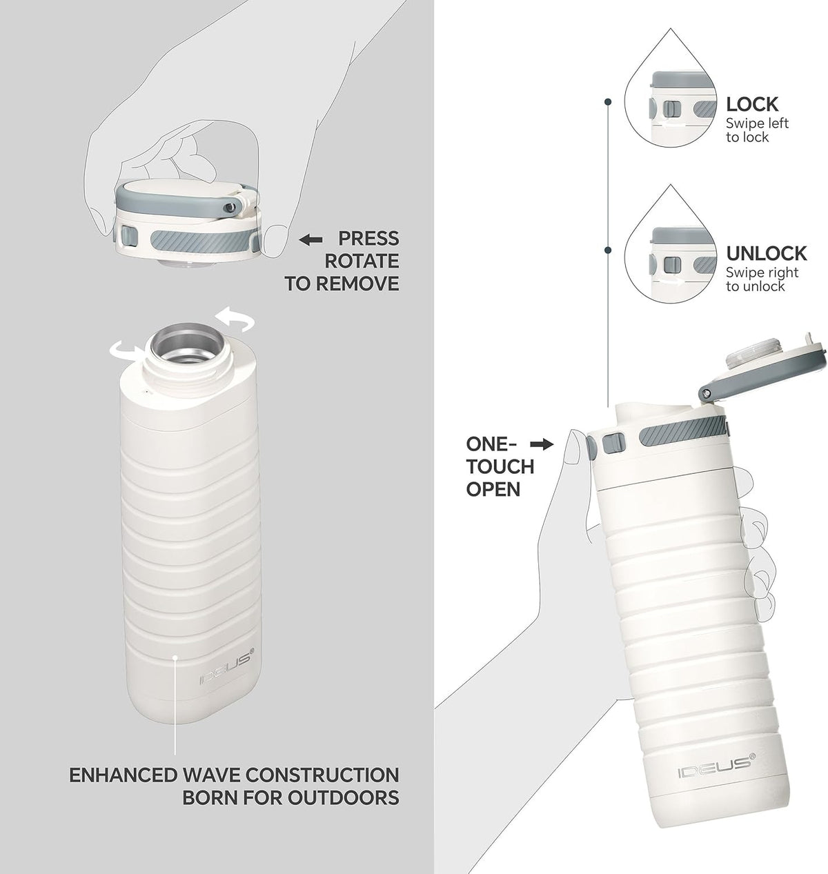 IDEUS 14oz Flat Insulated Water Bottle