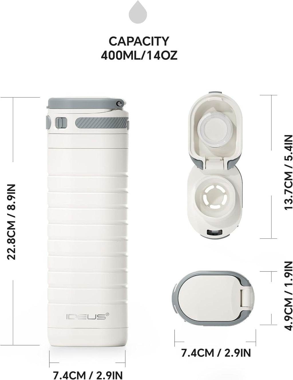 IDEUS 14oz Flat Insulated Water Bottle