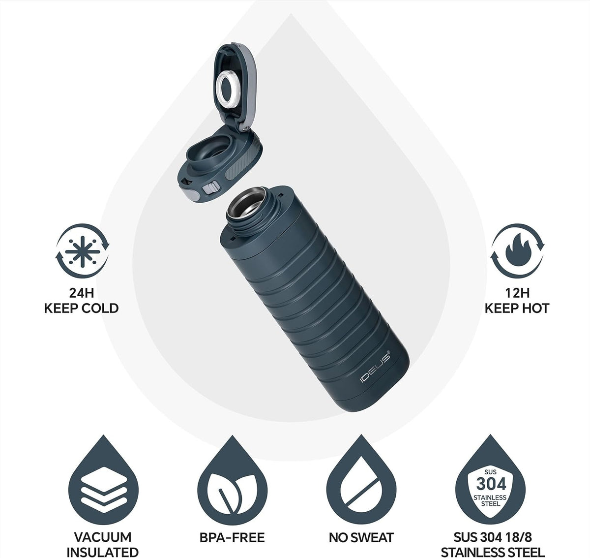 IDEUS 14oz Flat Insulated Water Bottle