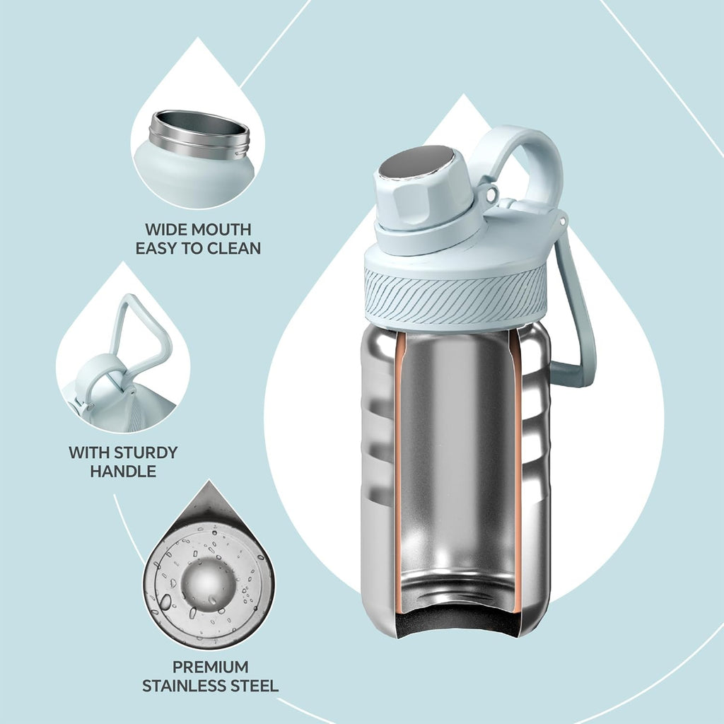 IDEUS 14oz Insulated Kids Water Bottle with Straw