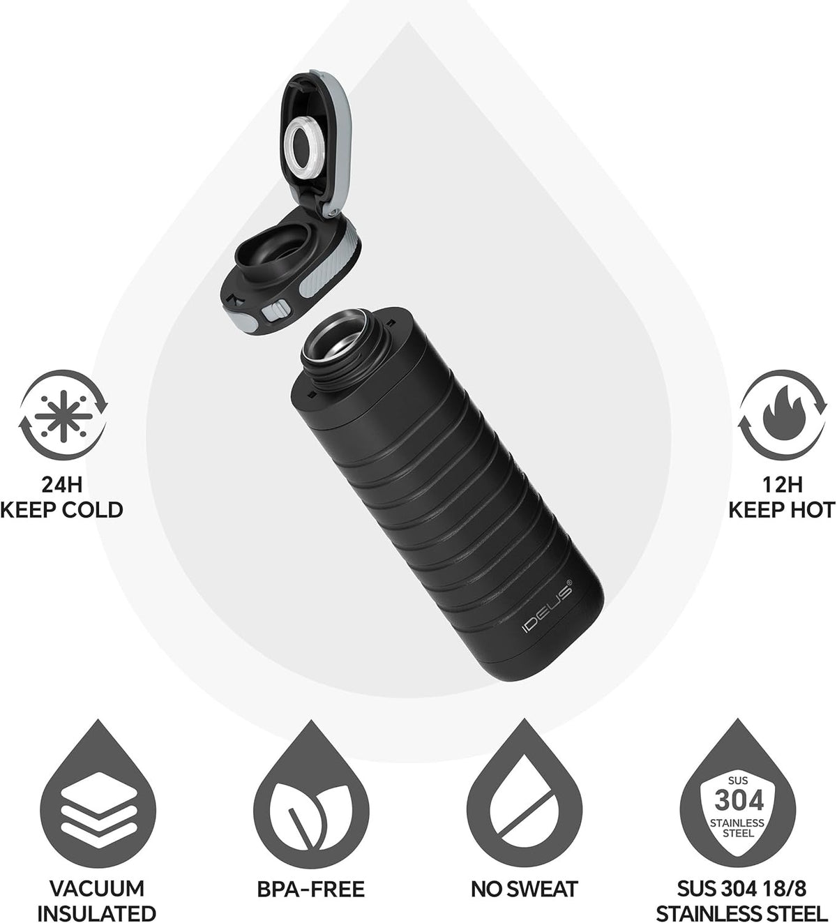 IDEUS 14oz Flat Insulated Water Bottle