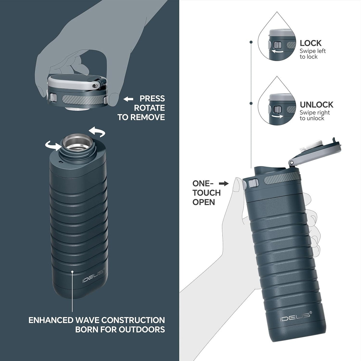 IDEUS 14oz Flat Insulated Water Bottle