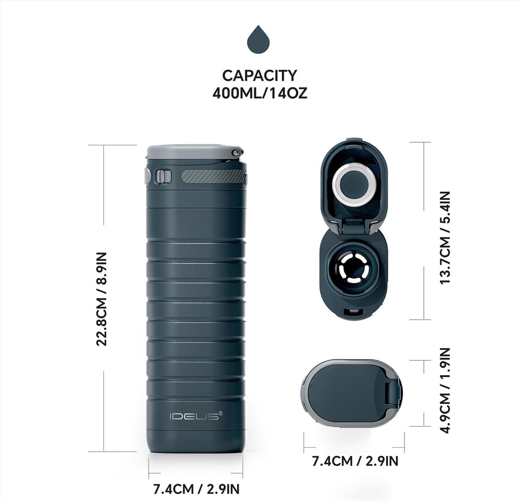IDEUS 14oz Flat Insulated Water Bottle