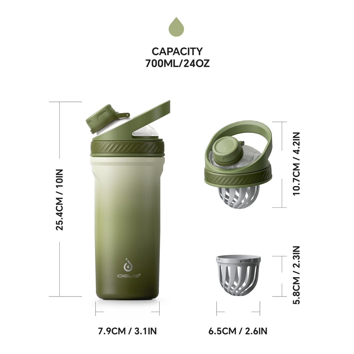 IDEUS Insulated Protein Shaker Bottle