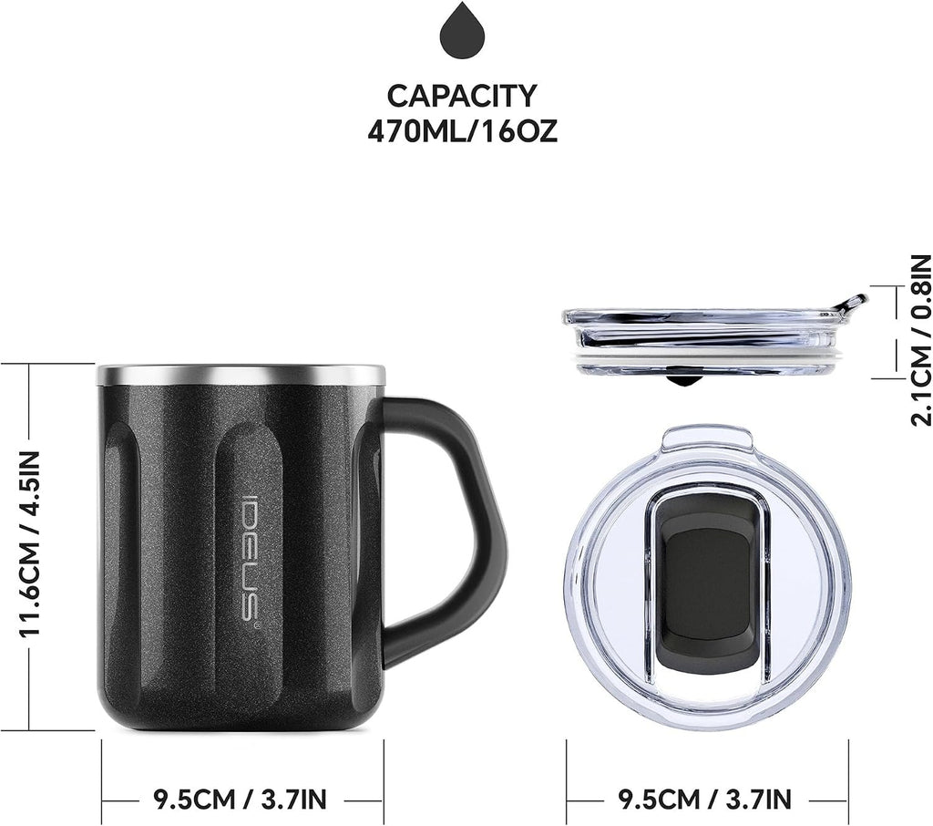 IDEUS 16oz Insulated Coffee Mug with Lid