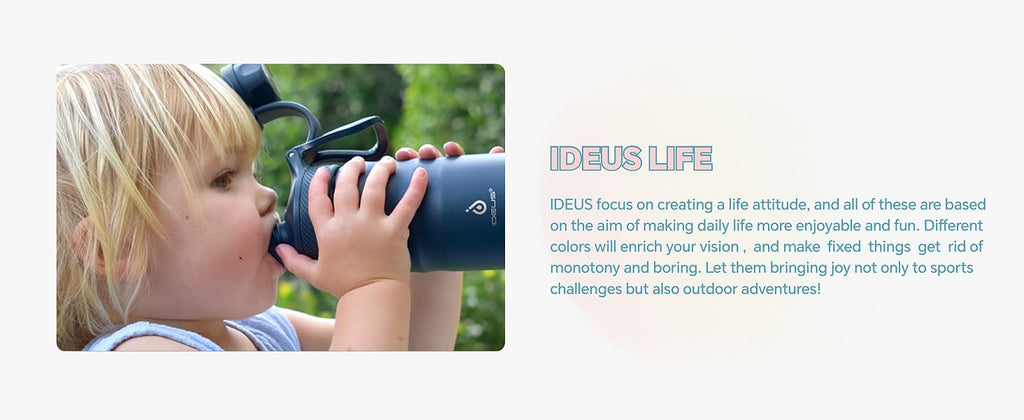 IDEUS 14oz Insulated Kids Water Bottle with Straw