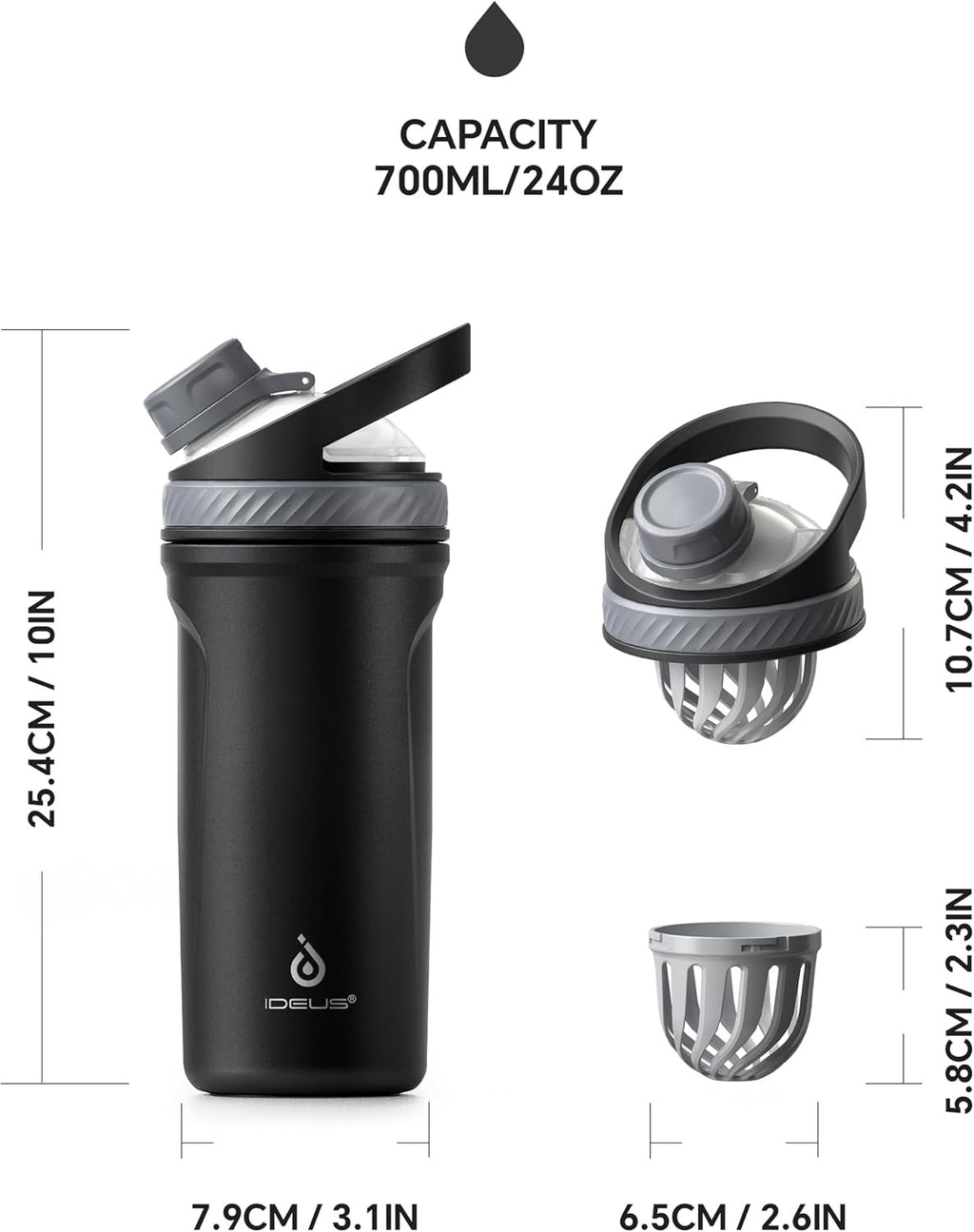 IDEUS Insulated Protein Shaker Bottle