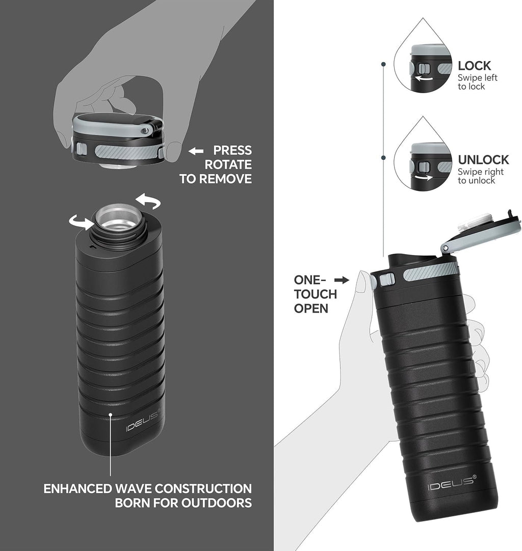 IDEUS 14oz Flat Insulated Water Bottle