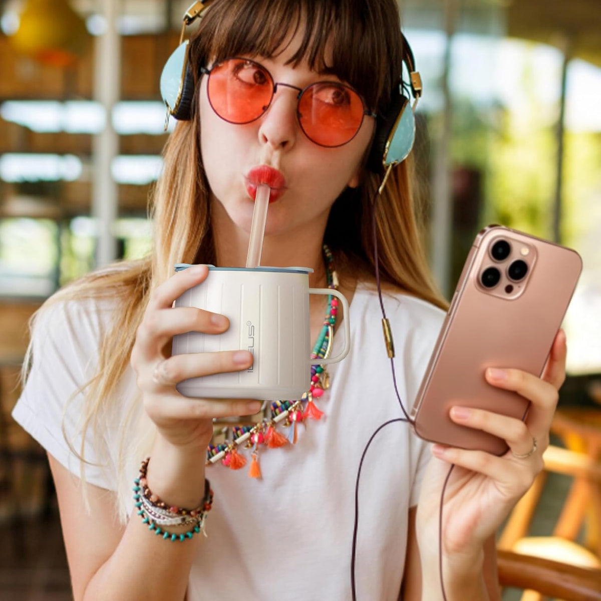 IDEUS Insulated Mug with Straw and Handle