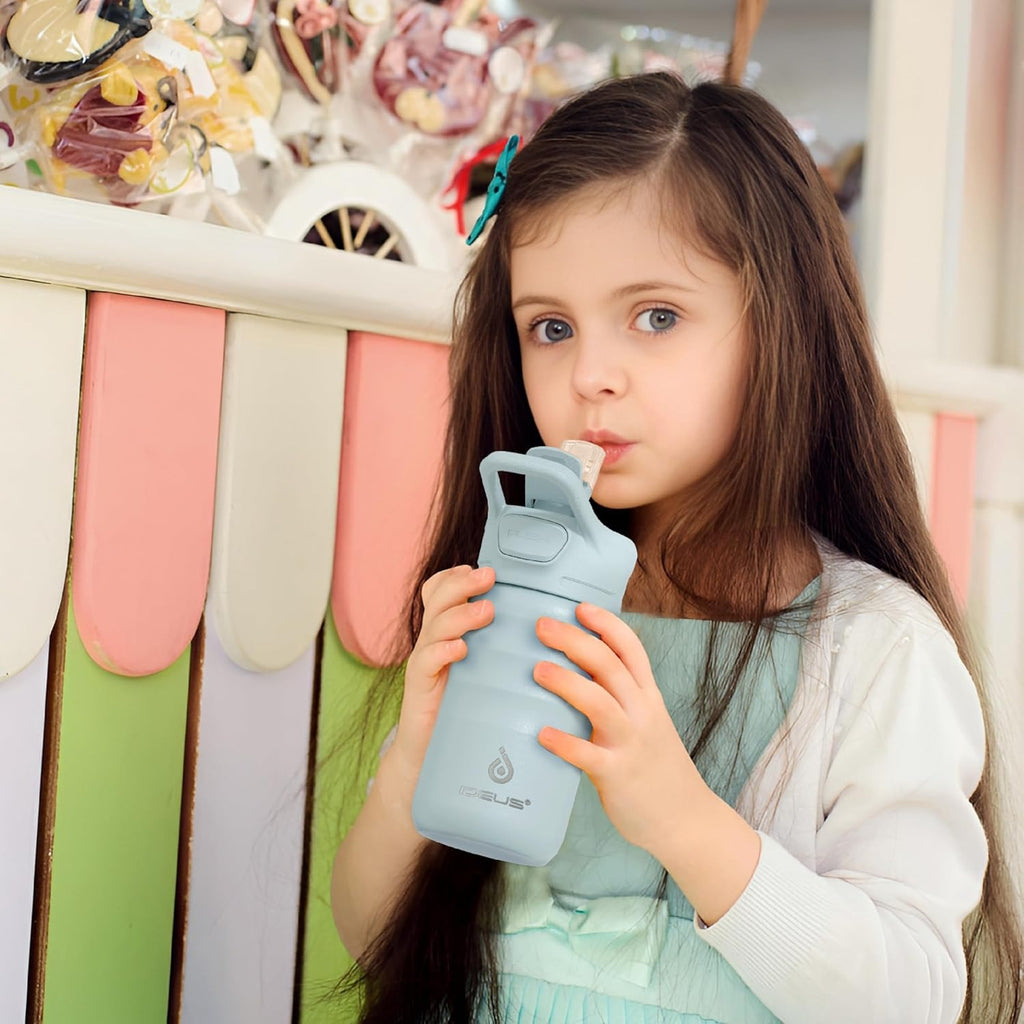 IDEUS 14oz Insulated Kids Water Bottle with Straw