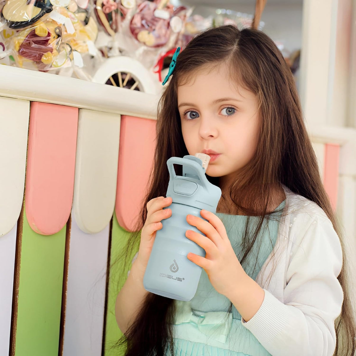 IDEUS 14oz Insulated Kids Water Bottle with Straw